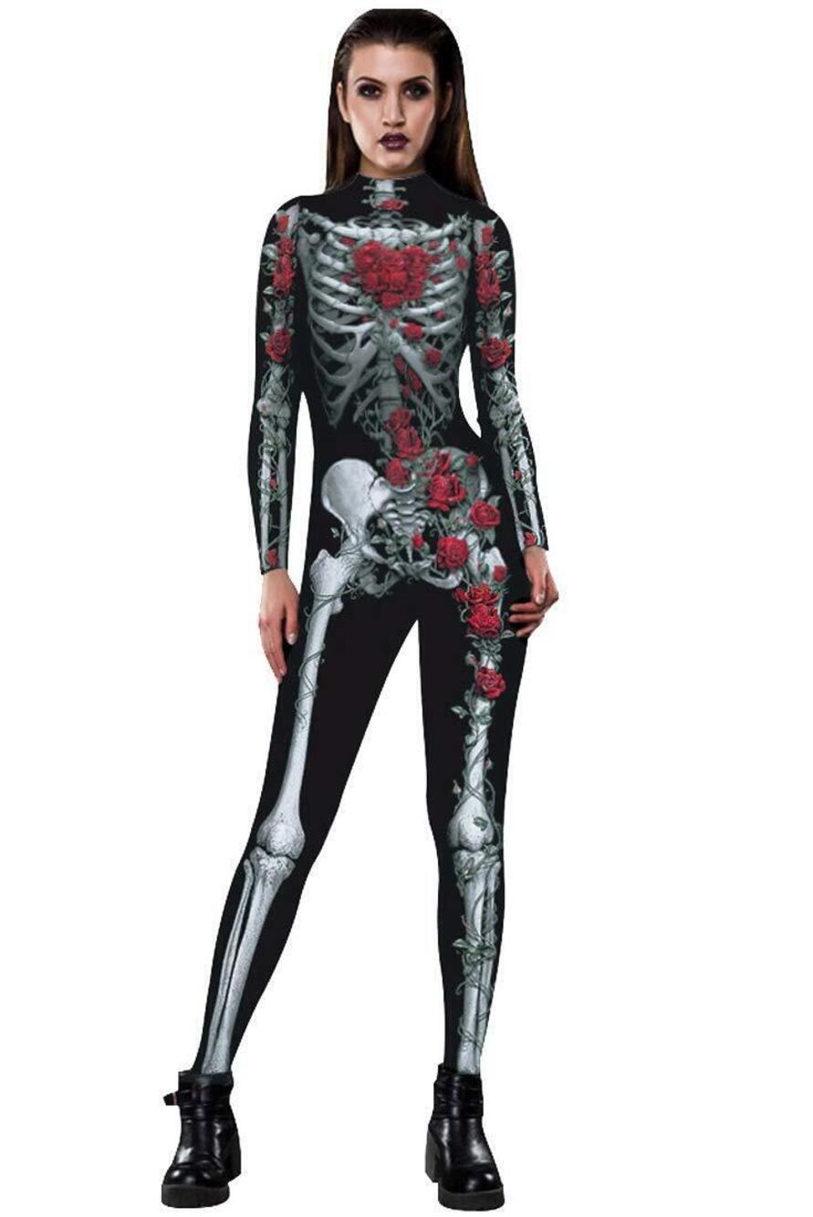 3954 Skeleton Halloween Costume Catsuit Bodysuit Cosplay Jumpsuits BAX008 M